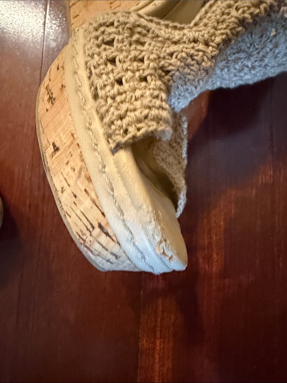 Audrey Brooke Cream Crochet Cork Wedge Sandals - Picture 4 of 6